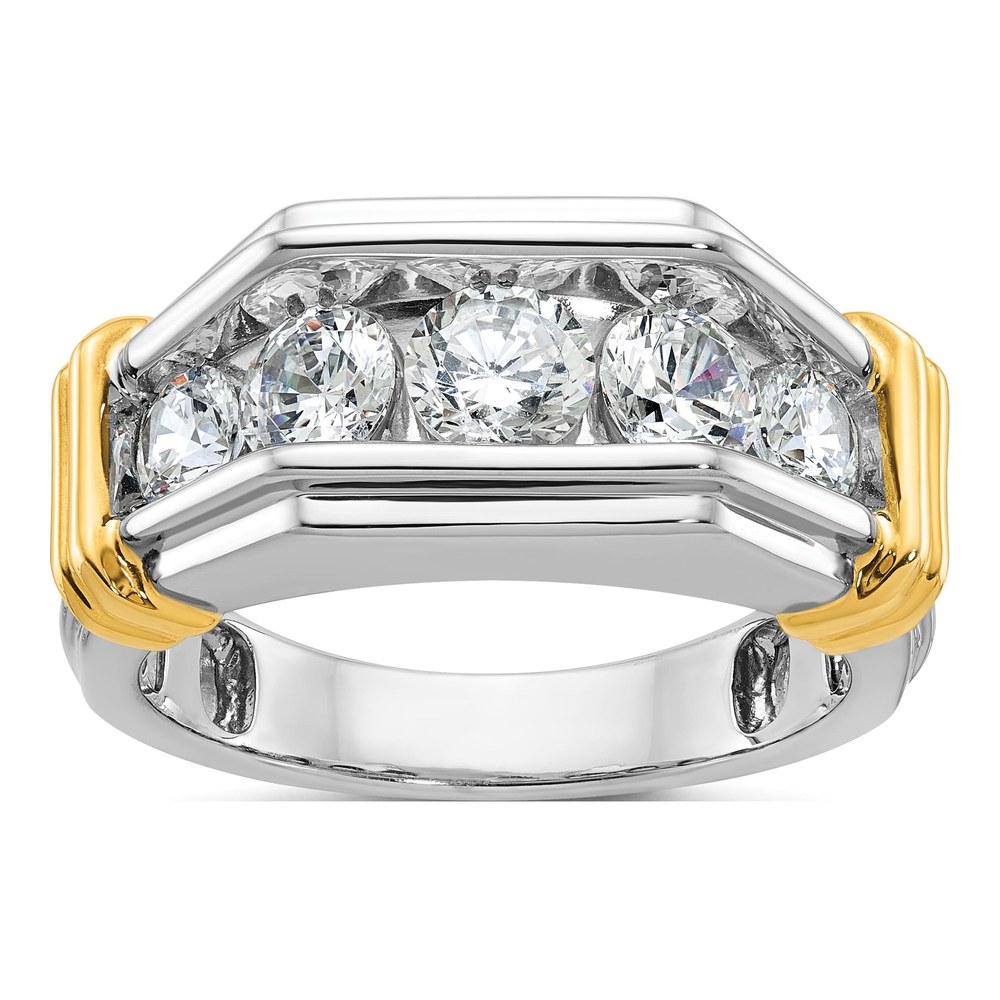 Ibgoodman 14K Two-Tone Men's Polished And Grooved 5-Stone 2 Carat Aa Quality Diamond Ring