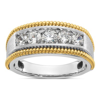Men's 14K Two-Tone Gold 1 ct tw Lab-Grown Diamond Five Textured Ring