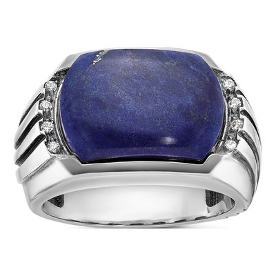 Men's 14K White Gold Lapis Diamond Ring Mounting