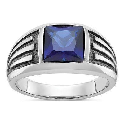 Men's 14K White Gold Lab-Created Sapphire Sz Ring