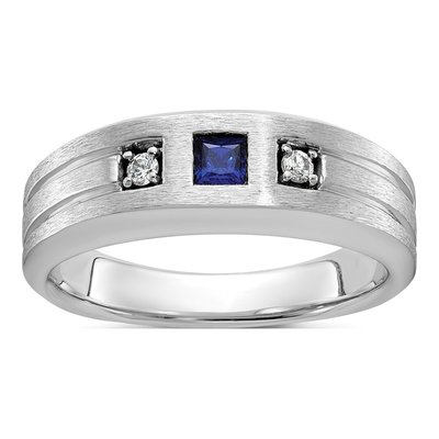 Men's 14K White Gold Diamond Sapphire Ring Mounting
