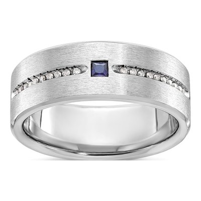Men's 14K White Gold Sapphire Diamond Ring Mounting