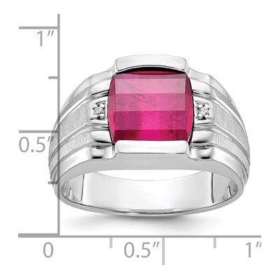 Men's 14K White Gold Lab-Created Sapphire & Diamond Barrel Ring – view 3