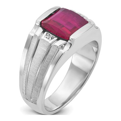 Men's 14K White Gold Lab-Created Sapphire & Diamond Barrel Ring – view 8