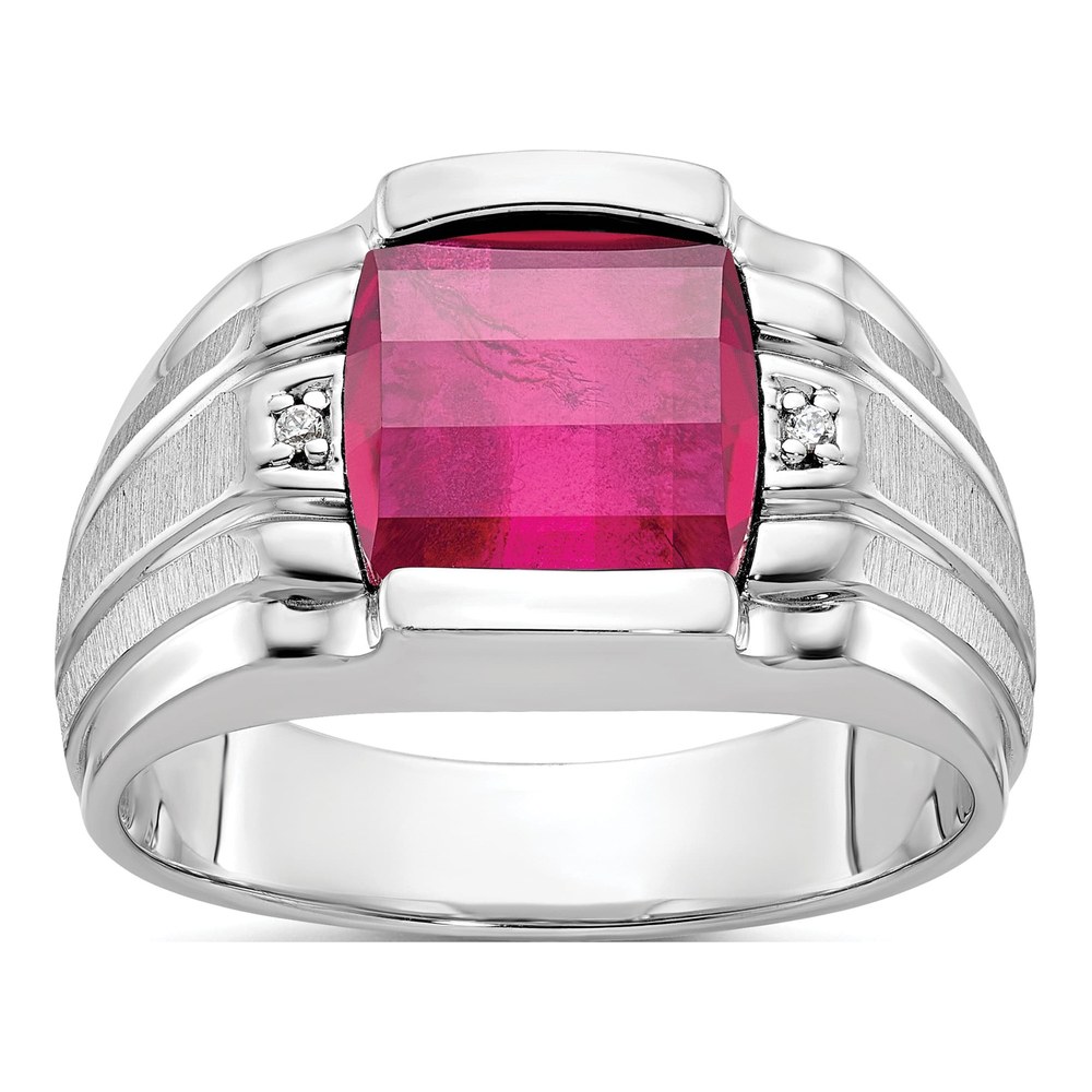 Ib Goodman 14K White Gold Rhodium-Plated Mens Satin Barrel Lab Created Ruby And Diamond Complete Ring