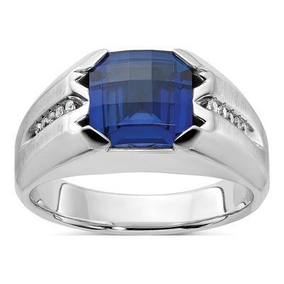 Men's 14K White Gold Sapphire Diamond Ring Mounting