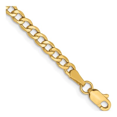 14K Yellow Gold 3.35mm Semi-Solid Curb Chain Bracelet