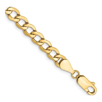 14K Yellow Gold 5.25mm Semi-Solid Curb Chain Bracelet