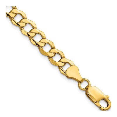 14K Yellow Gold 6.5mm Semi-Solid 8-inch Curb Chain Bracelet