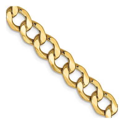 14K Yellow Gold 7mm Semi-Solid 22-inch Curb Chain