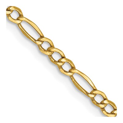 14K Yellow Gold 2.5mm Semi-Solid Figaro Chain
