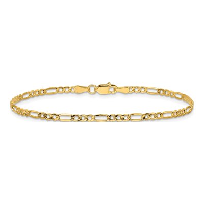 14K Yellow Gold 2.5mm Semi-Solid Figaro Chain Bracelet – view 4