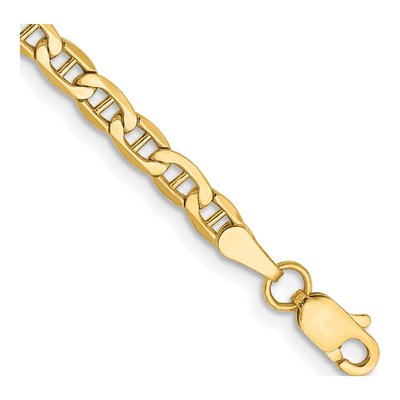 14K Yellow Gold 3.2mm Semi-Solid Anchor Chain Bracelet