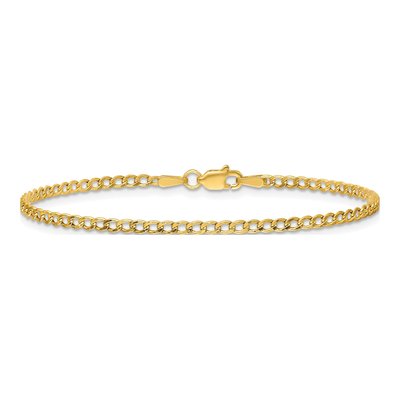 14K Yellow Gold 2.5mm Semi-Solid Curb Chain Bracelet – view 4