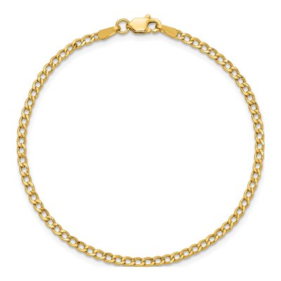 14K Yellow Gold 2.5mm Semi-Solid Curb Chain Bracelet – view 5