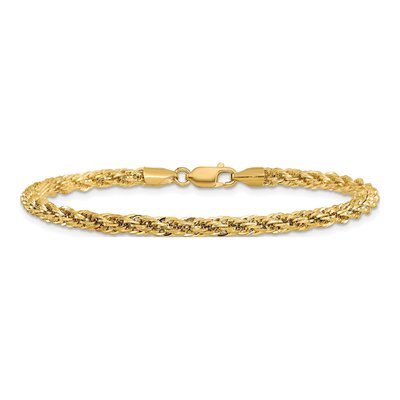 14K Yellow Gold 3.3mm Semi-Solid Diamond-Cut Rope Chain Bracelet – view 4