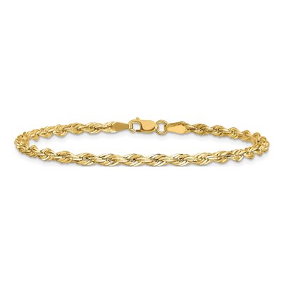 14K Yellow Gold 3mm Semi-Solid Rope Chain Bracelet – view 4