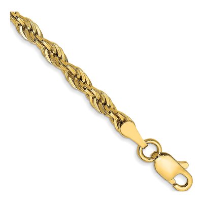 14K Yellow Gold 3mm Semi-Solid Rope Chain Bracelet