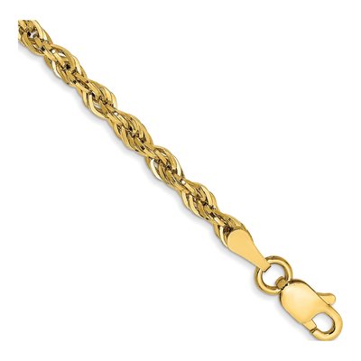 14K Yellow Gold 2.8mm Semi-Solid Rope Chain Bracelet