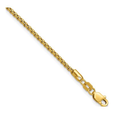 14K Yellow Gold 1.75mm Semi-Solid Round Box Chain Bracelet