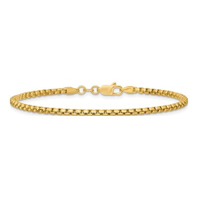 14K Yellow Gold 2.45mm Semi-Solid Round Box Chain Bracelet – view 5