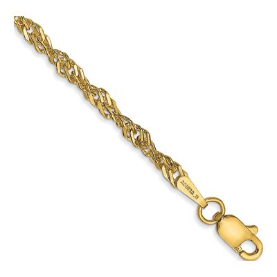 14K Yellow Gold 2.75mm Hollow Singapore Chain Anklet