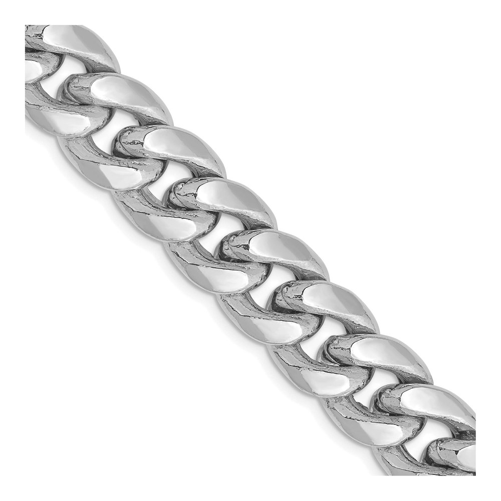 14K White Gold Rhodium-Plated 22 Inch 11mm Semi-Solid Miami Cuban Chain Necklace with Lobster Clasp