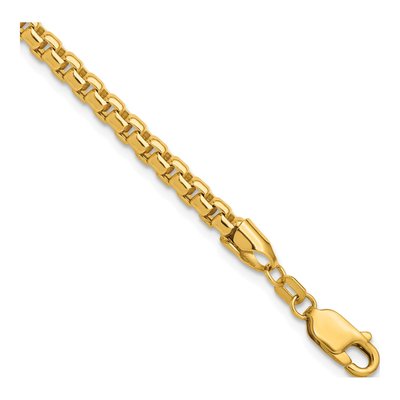 14K Yellow Gold 3.6mm Semi-Solid Round Box Chain Bracelet