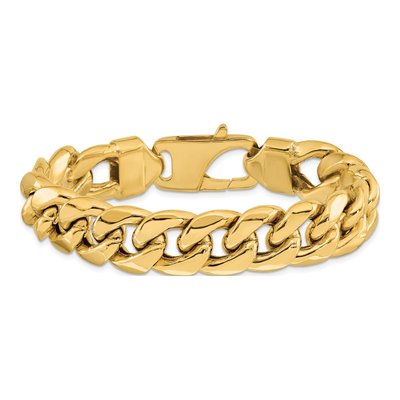 14K Yellow Gold 15mm Semi-Solid Miami Cuban Chain Bracelet – view 3