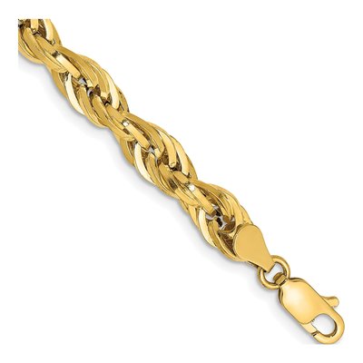 14K Yellow Gold 5.4mm Semi-Solid Rope Chain Bracelet