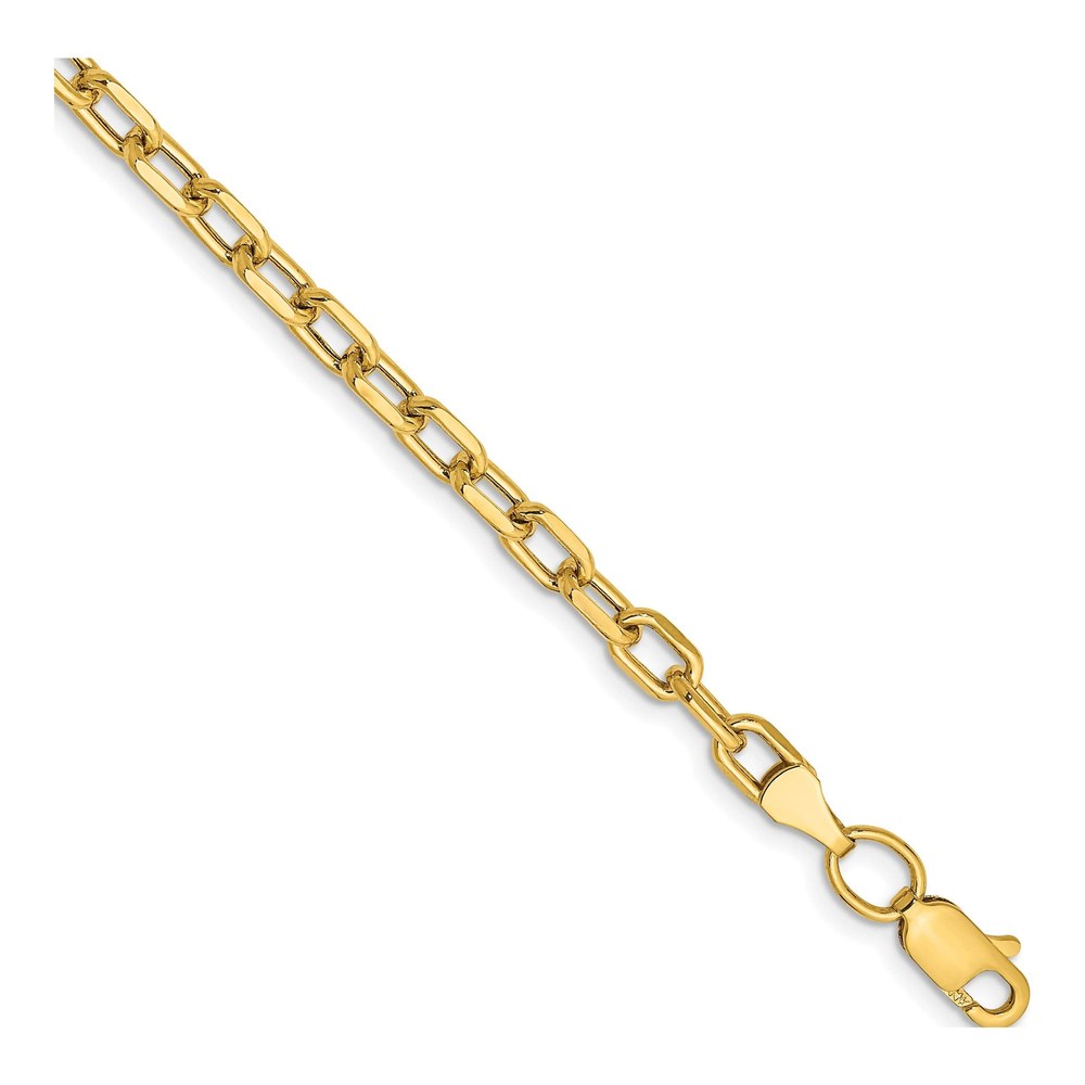 14K 8 Inch 3.7mm Semi-Solid Diamond-Cut Open Link Cable Chain Bracelet with Lobster Clasp