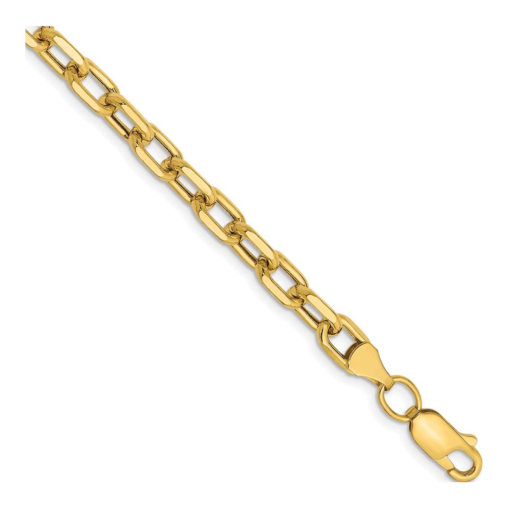 14K 8 Inch 4.9mm Semi-Solid Diamond-Cut Open Link Cable Chain Bracelet with Lobster Clasp