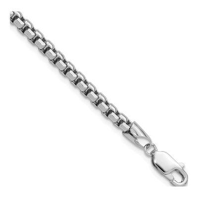 14K White Gold 3.6mm Semi-Solid Round Box Chain Bracelet