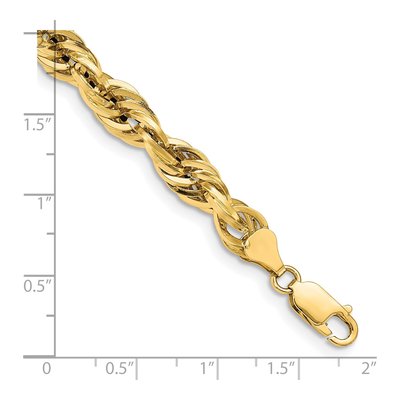 14K Yellow Gold 7mm Semi-Solid 8-inch Rope Chain Bracelet – view 3