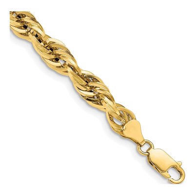 14K Yellow Gold 7mm Semi-Solid 8-inch Rope Chain Bracelet