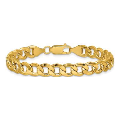 14K Yellow Gold 7.5mm Semi-Solid Curb Chain Bracelet – view 3
