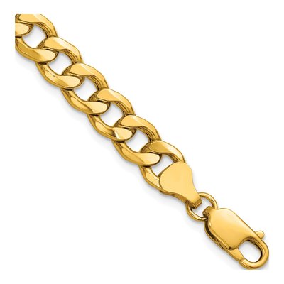 14K Yellow Gold 7.5mm Semi-Solid Curb Chain Bracelet