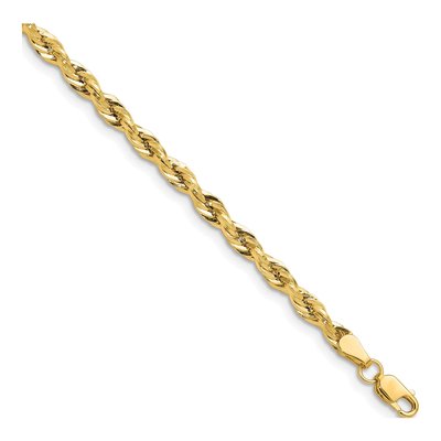 14K Yellow Gold 3.5mm Semi-Solid Rope Chain Bracelet