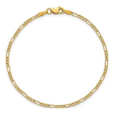 14K Yellow Gold 1.9mm Semi-Solid Figaro Chain Bracelet – view 4