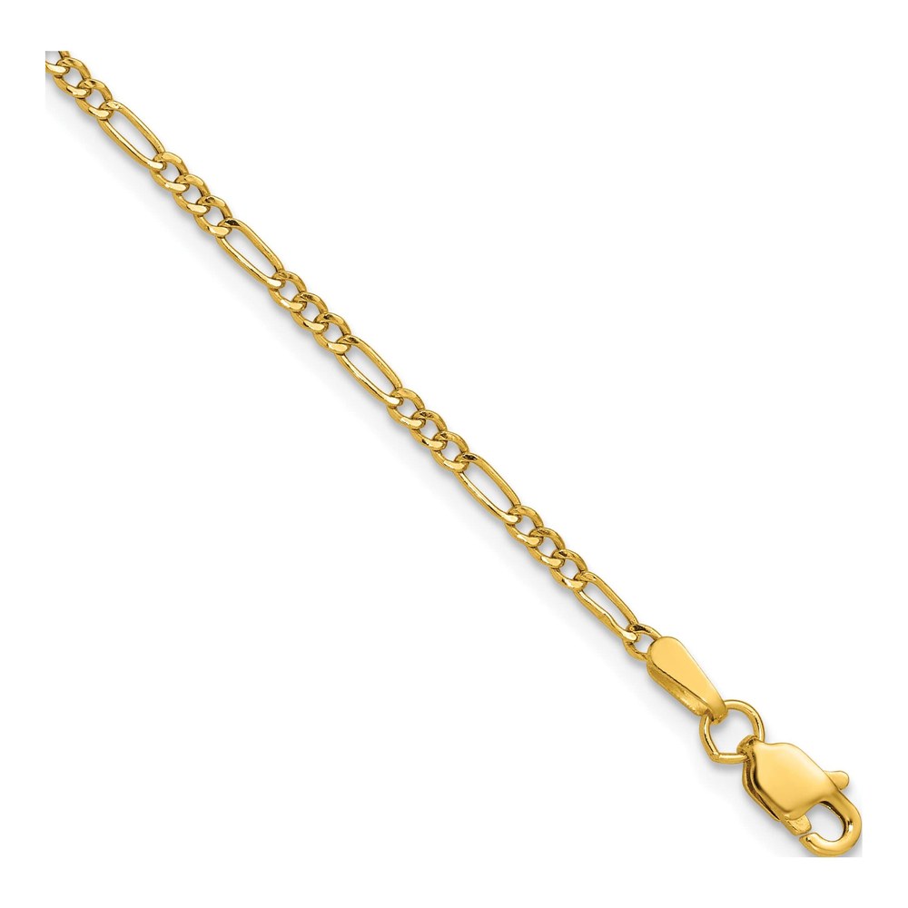 14K 7 Inch 1.9mm Semi-Solid Figaro Chain Bracelet with Lobster Clasp