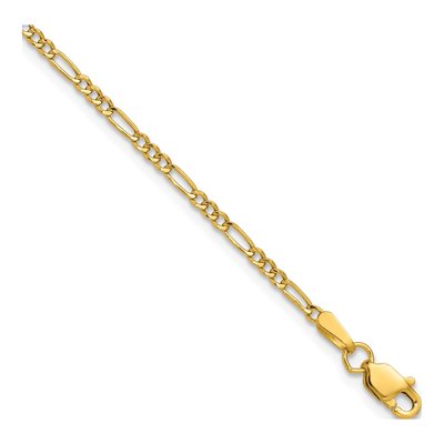14K Yellow Gold 1.9mm Semi-Solid Figaro Chain Bracelet