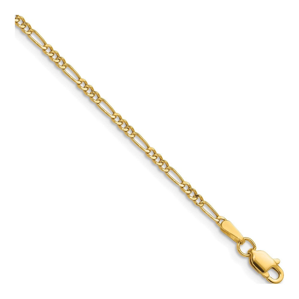 14K 8 Inch 1.9mm Semi-Solid Figaro Chain Bracelet with Lobster Clasp