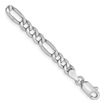 14K White Gold 4.4mm Semi-Solid Figaro Chain Bracelet