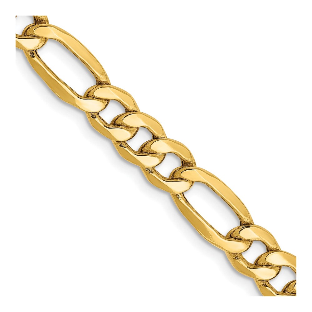 14K Yellow Gold 24 Inch 6.25mm Semi-Solid Figaro With Lobster Clasp Chain Necklace
