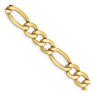 14K Yellow Gold 7.3mm Semi-Solid Figaro Chain