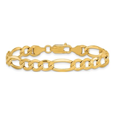 14K Yellow Gold 7.3mm Semi-Solid Figaro Chain Bracelet – view 3