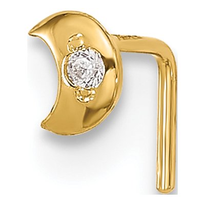 14K Yellow Gold CZ Moon Nose Stud, 23 Gauge