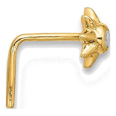 14K Yellow Gold CZ Sun Nose Stud, 23 Gauge – view 2