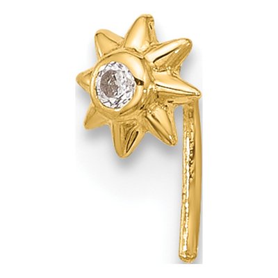 14K Yellow Gold CZ Sun Nose Stud, 23 Gauge