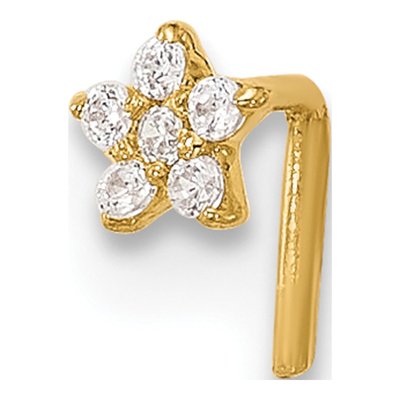 14K Yellow Gold CZ Star Nose Stud, 22 Gauge